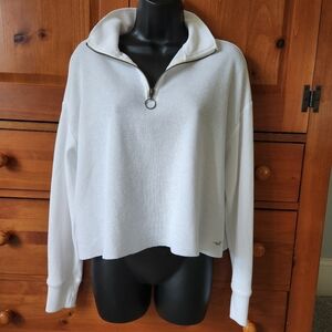 Hollister White Half-Zip Waffle Top Boyfriend TEE Size S